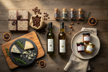 Currated gifts for food lovers including olive oils, cutting boards, and entertaining essentials