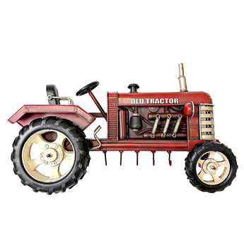 Hanging red tractor wall decor with metal hooks
