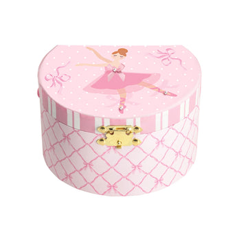 Pink jewelry box with a ballerina design on a white background
