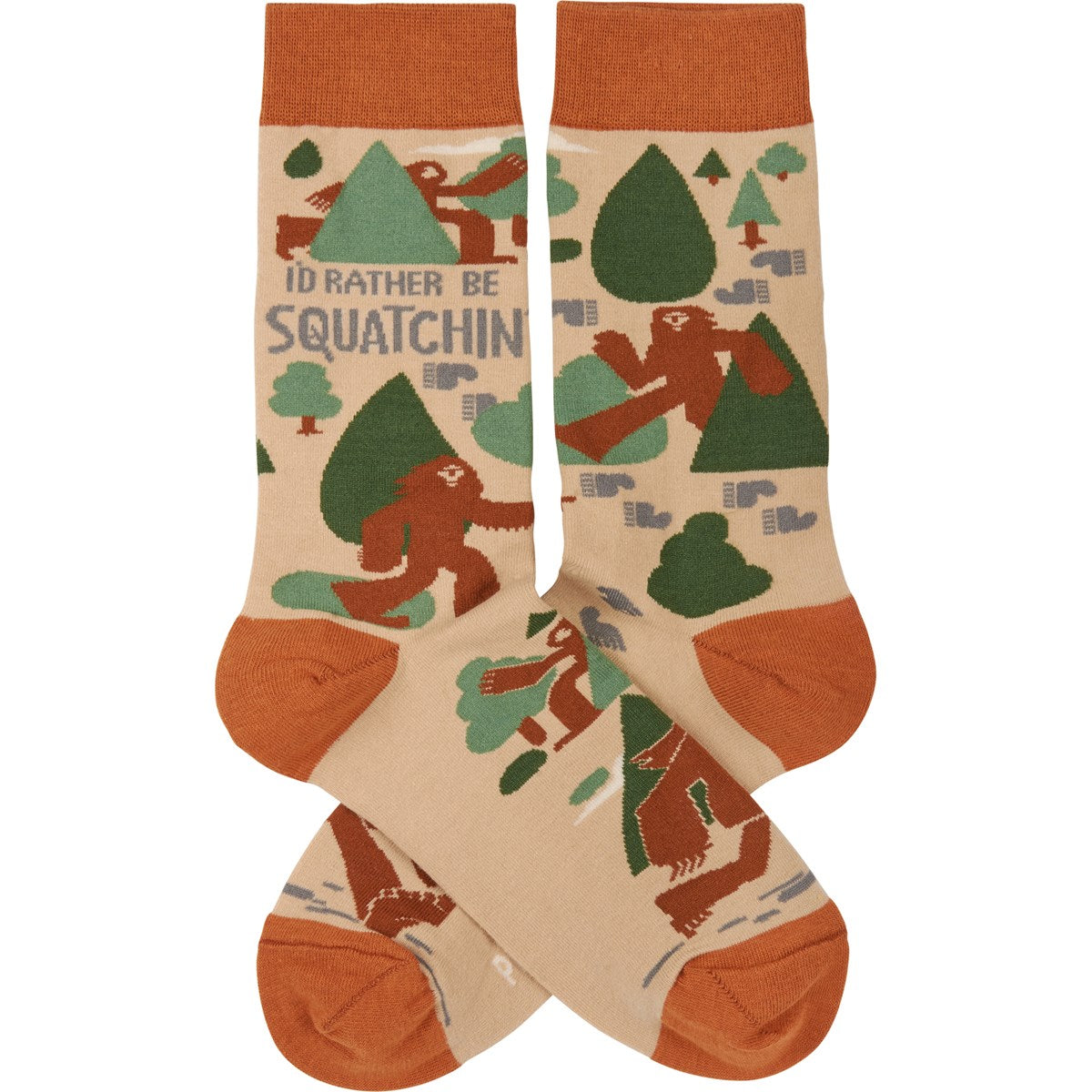 Funny Sasquatch Bigfoot unisex socks for big kid who loves a good pun - "I'd rather be Squatchin"