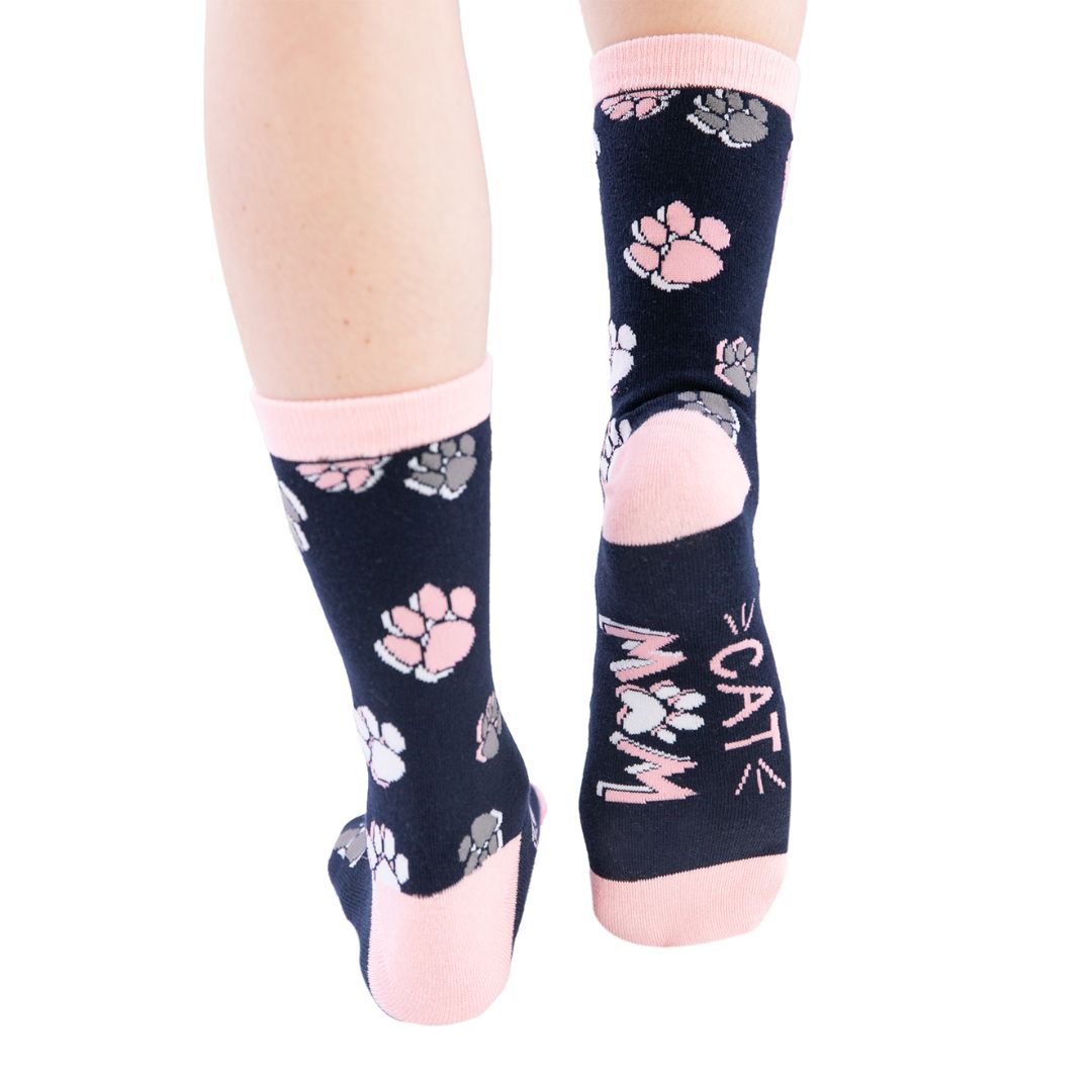 Cat Mom Socks - Cute Crew Socks with Cat Paw Design