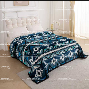 cobalt blue aztec super plush blanket