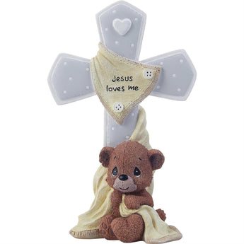Jesus Loves Me cross with teddy bear Precious Moments