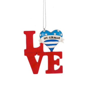 LOVE Military Ornament - My Airman with blue and white striped heart