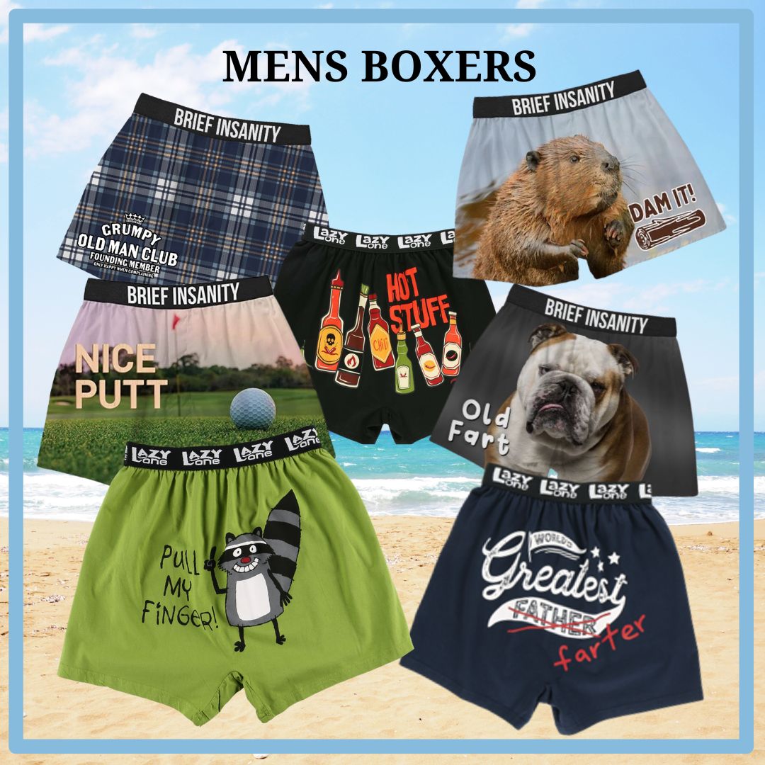Funny Mens Boxers, including grumpy old man, worlds greatest farter, hot stuff and more...