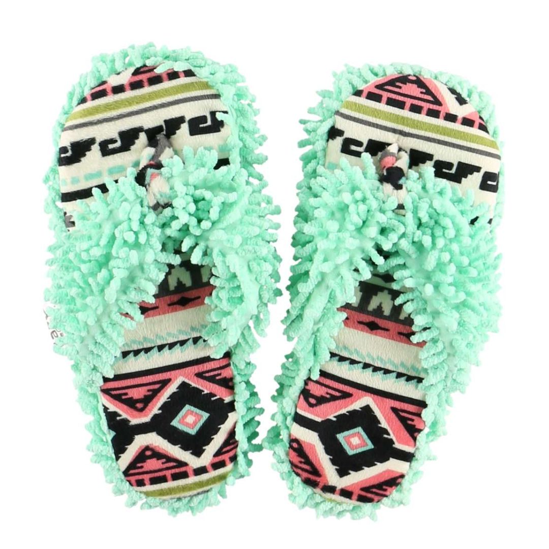 Southwest Spa Slippers in flip-flop style with cushy sole, microfiber polyester fabric, and fringe.