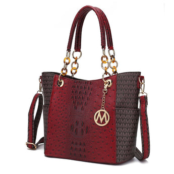 Miriam Signature red faux leather tote handbag by Mia K with gold hardware and adjustable strap.