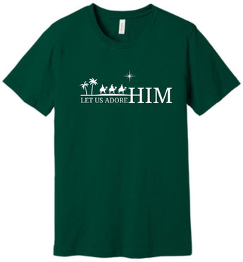Let Us Adore Him Christian Christmas Green T-shirt