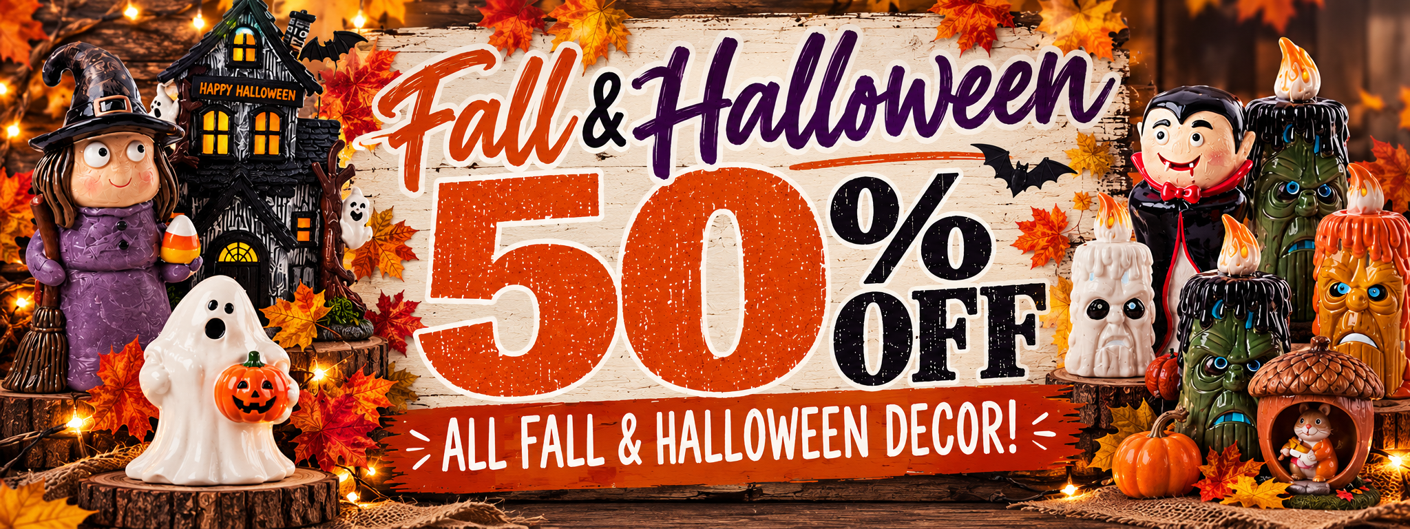 50 percent off Fall and Halloween Decor