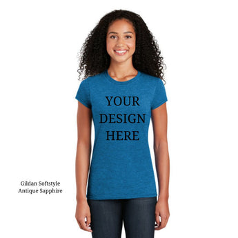 Customize your own Gildan Softstyle Cotton tees with us! Perfect for personal designs or bulk orders. Enjoy vibrant, soft-feel prints. No minimums, discounts on large orders.