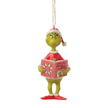 Jim Shore Grinch ornament reading How the Grinch Stole Christmas book