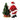 Santa Claus decorating a small Christmas tree with presents underneath on a white background