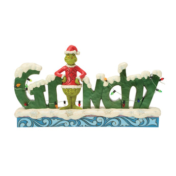 Jim Shore Grinchy word figurine with Grinch letter