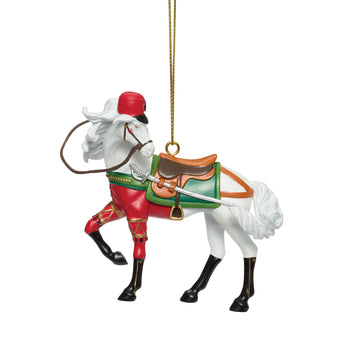 The Nutcracker Stallion Trail of Painted Ponies hanging ornament featuring a festive horse with classic Nutcracker-inspired details by Enesco.