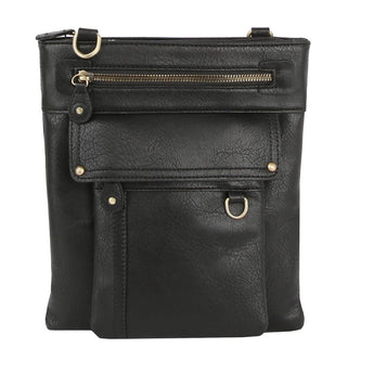 black multi pocket women's crossbody handbag with detachable strap