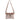 Neutral-toned canvas and leather crossbody bag with tribal pattern and adjustable strap, featuring front zipper and stitched leather details.