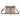Crossbody bag with tribal pattern and brown strap on a white background