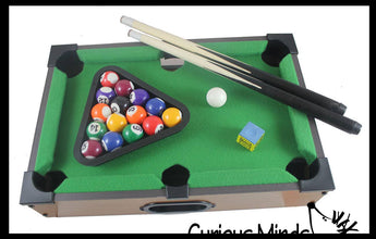 Mini billiards pool table tabletop game with green felt