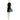 Mannequin wearing a black dress holding a green handbag on a white background