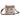 Crossbody bag with patterned front and brown strap on a white background