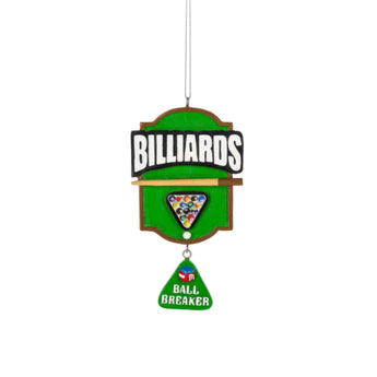 Billards pool ornament with rack of balls and Ball Breaker charm