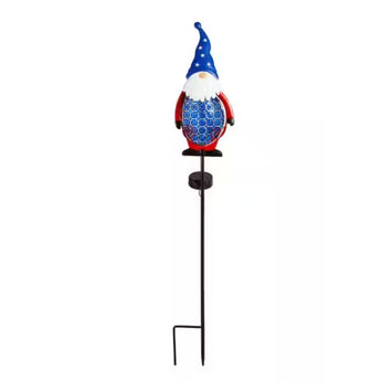 Blue Solar Light Gnome Stake for landscaping, flower beds or driveways.