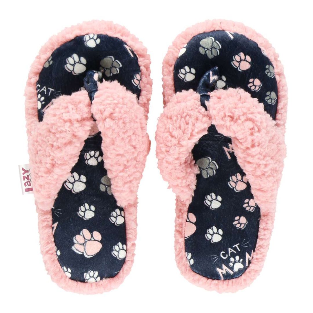 Cat Mom Spa Slippers: Light pink with cat paw print foot bed. Ultimate comfort and style for cat lovers.