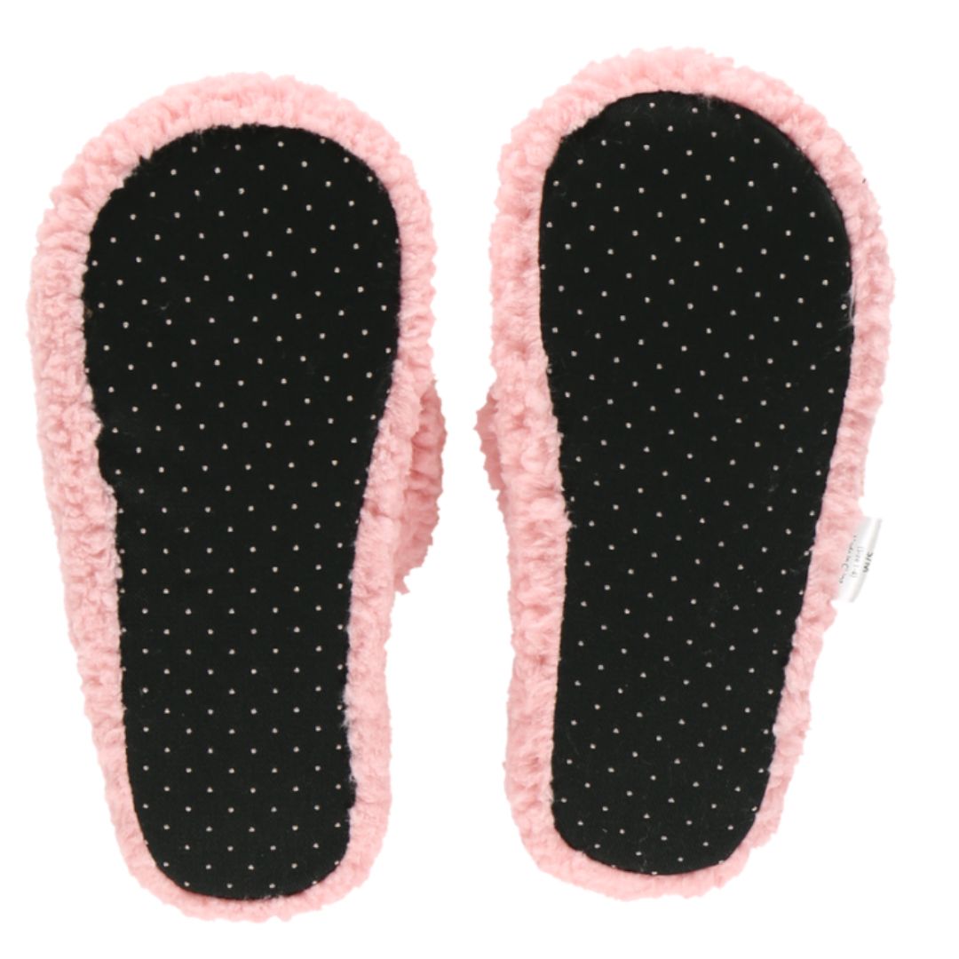 Cat Mom Spa Slippers: Light pink with cat paw print foot bed. Ultimate comfort and style for cat lovers. Bottom of Cat Mom Spa Slipper.