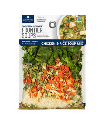 Anderson House Frontier Soups Kentucky Homestead Chicken & Rice Soup Mix gluten free gourmet soup mix package with long-grain rice, vegetables, and herbs