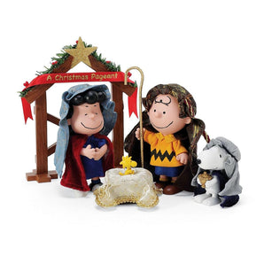 Peanuts Christmas Pageant figurine set with Charlie Brown, Lucy, Snoopy, and Woodstock