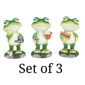 Set of 3 Standing Frog Figurines perfect for container gardens, terrariums or sitting on a shelf. 4 inches tall.