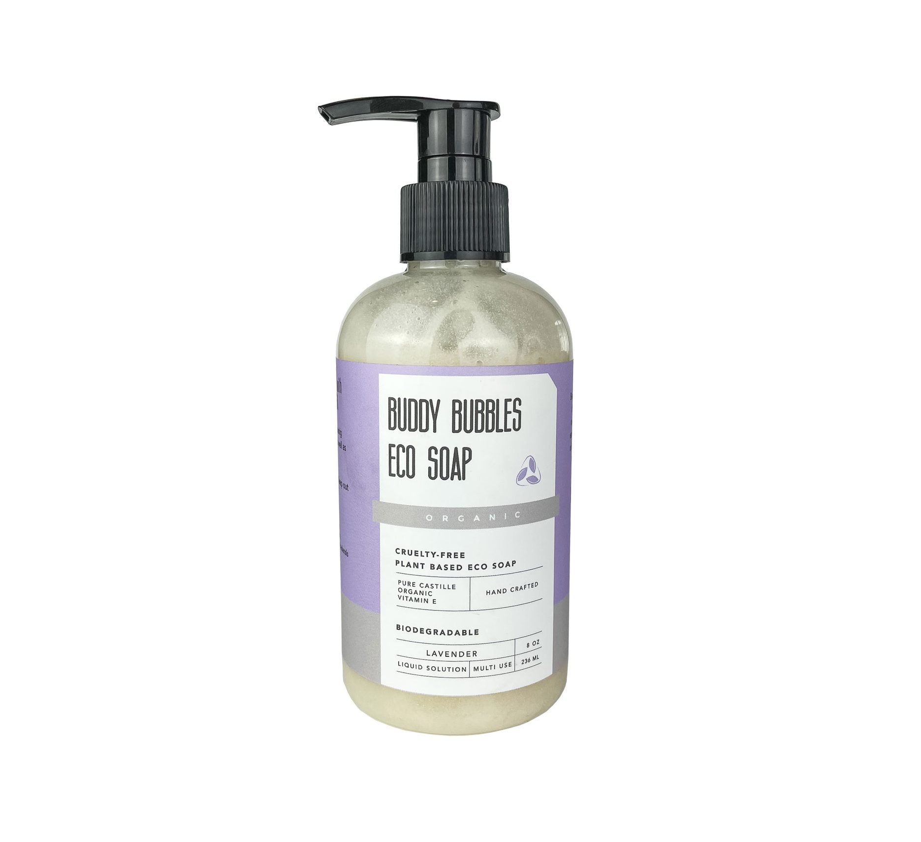 Buddy Bubbles Eco Soap for washing teddy bears and other stuffed animals. Lavender scented in 8 oz pump bottle.