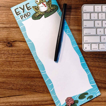 Magnetic 'Eye-Pad' notepad featuring a cute frog design, 50 easy-tear sheets with LazyOne patterns, size 11” x 4.25”