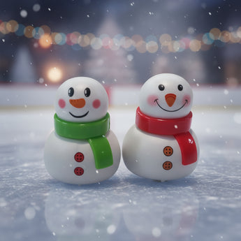 Two snowman pullback figurines with scarves