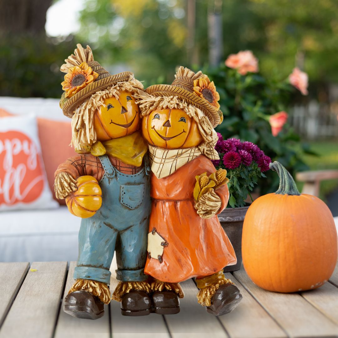 Fall Scarecrow Couple Tabletop Figurine in Lifestyle Photo
