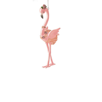 Pink flamingo ornament with decorative elements on a white background