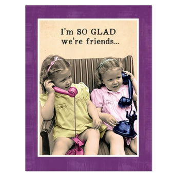 Funny friendship greeting card with vintage image of two girls on the phone and humorous free therapy message, 4.25x5.5 with envelope