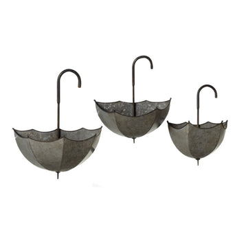 Set of 3 Galvenized Umbrella Wall Planters