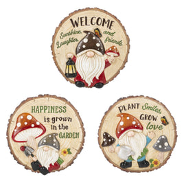 Garden Stepping Stones with Mushroom Gnomes and Sayings, 8 inch round and made with Polyresin