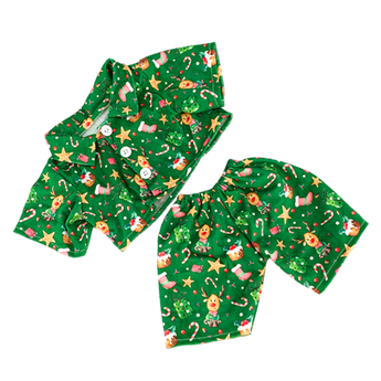 Green reindeer flannel pajamas for 16" stuffed animals
