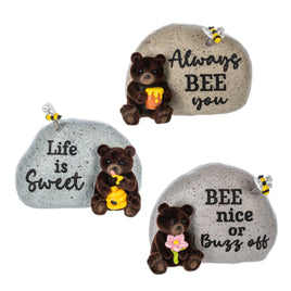 Grizzly Bear and BEE Garden Stone Figurines