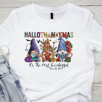 HalloThanksMas It's the most Wonderful Time of the Year Gnome White Cotton Tshirt