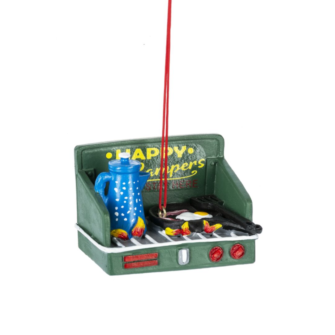 Happy Camper Camp Stove Hanging Ornament for camping enthusiasts