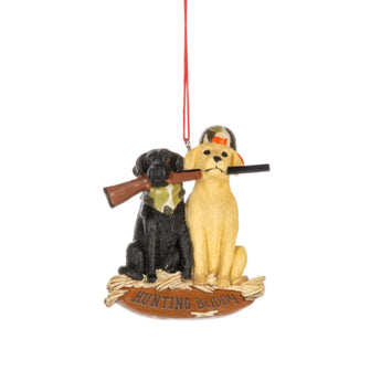 Hunting Buddies Black and Yellow Labrador Hunting Dogs Hanging Ornament
