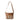 Brown leather crossbody bag with patterned accents on a white background