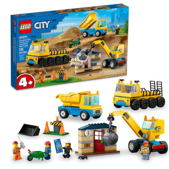 LEGO City construction trucks and wrecking ball crane buidling block set includes 235 pieces for ages 4+
