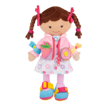 15-inch Ganz Learn to Dress educational plush doll with zipper, snap, and buckle clothing for toddlers learning self-dressing skills.