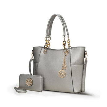 MKF Bonita vegan leather tote handbag with acrylic chain handles and matching wallet by Mia K.