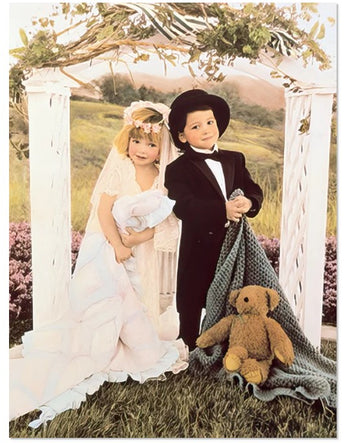 cute wedding greeting card with children dressed as bride and groom may your love never outgrow message