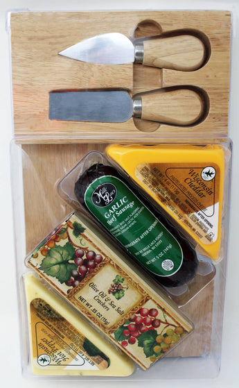 Mille Lacs Snack Time Meat & Cheese Gift Set with cheddar, sausage, crackers, and cutting board